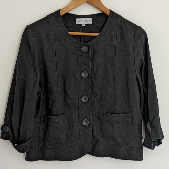 Marvin Richards Linen Button Up Jacket Black Size Medium - Picture 1 of 6